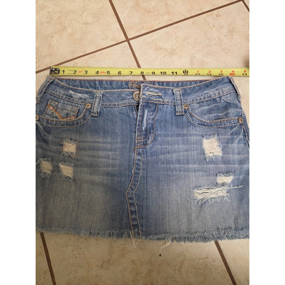 Amethyst Jeans Distressed Denim Mini Skirt Medium Wash Sequin Pockets Womens 9